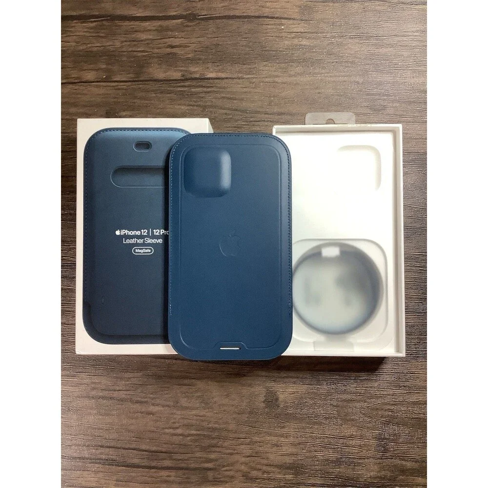 NEW Genuine Apple iPhone 12 | 12 Pro Leather Sleeve Case w/ MagSafe -Baltic Blue